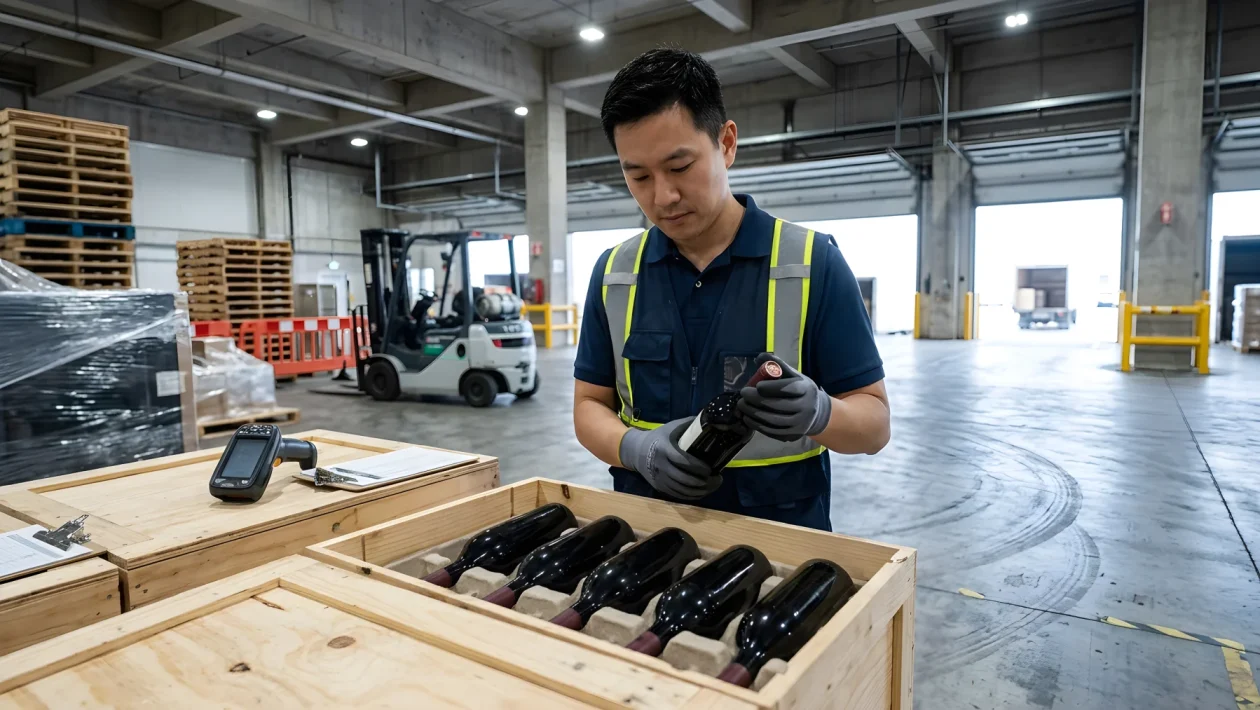 Bottiglia di vino davanti alla bandiera della Cina