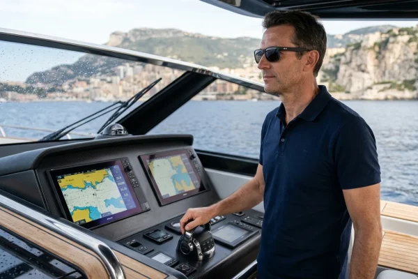 Yacht di lusso ormeggiato in una marina esclusiva associato all'ambiente della Formula 1