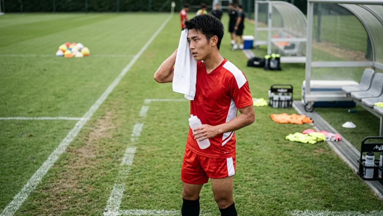 Yukinari Sugawara in azione sulla fascia destra durante una partita di calcio