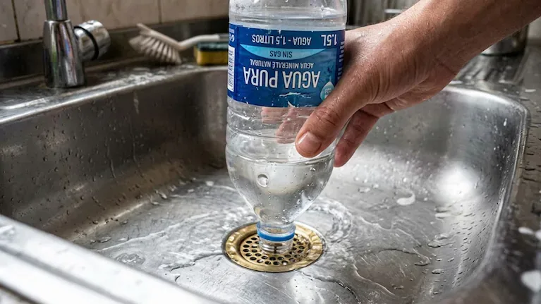 Cuando la botella quede colocada en el desagüe, se debe ejercer presión en el envase para que el agua salga con fuerza. (Imagen ilustrativa generada con IA)