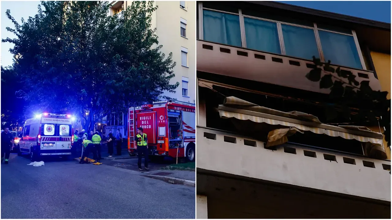 In via Svevo sono intervenuti vigili del fuoco, carabinieri e 118; a destra, le fiamme che hanno coinvolto anche il terrazzo