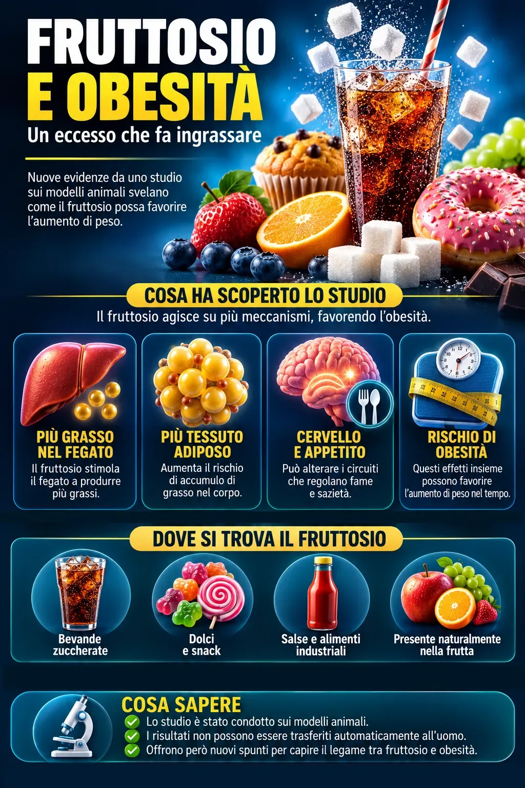infografica fruttosio metabolismo microbiota intestinale