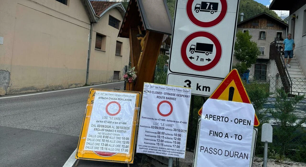 Passo Duran, stop al traffico fino al 30 ottobre: 4 finestre di chiusura al giorno sulla SP 347