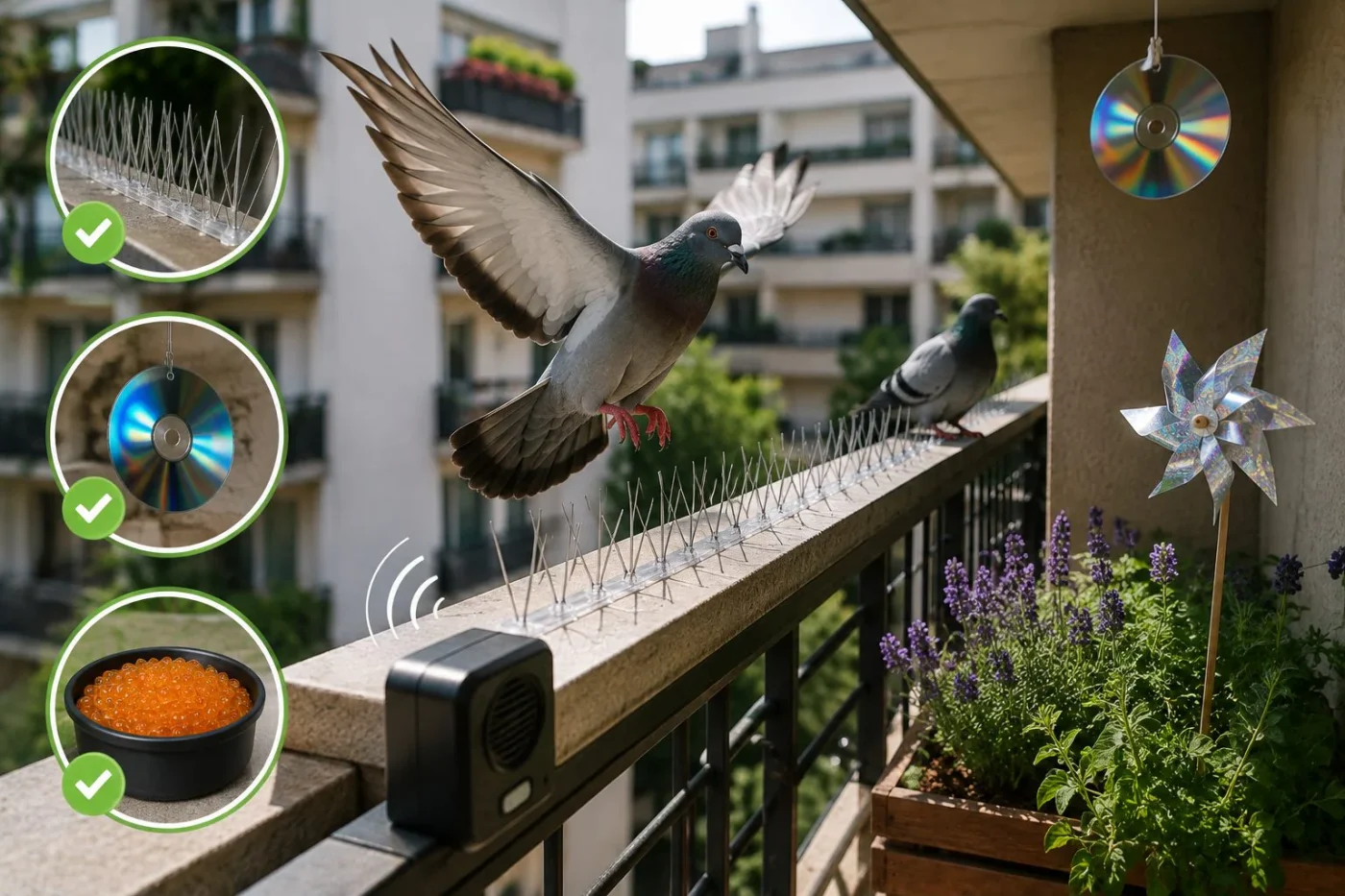 Piccioni sul balcone: i 5 metodi pratici per allontanarli subito senza ferirli