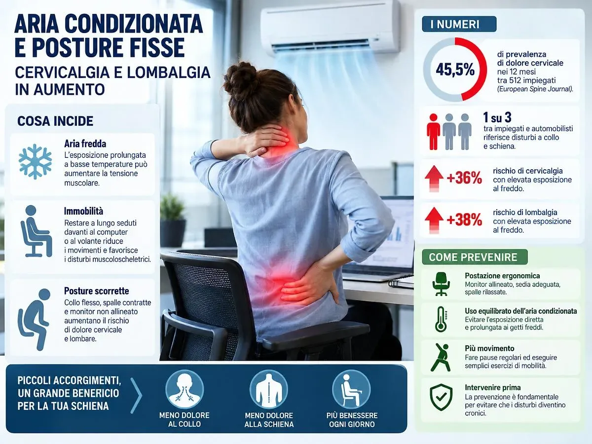 Postura alla scrivania in ufficio ed esposizione all'aria condizionata