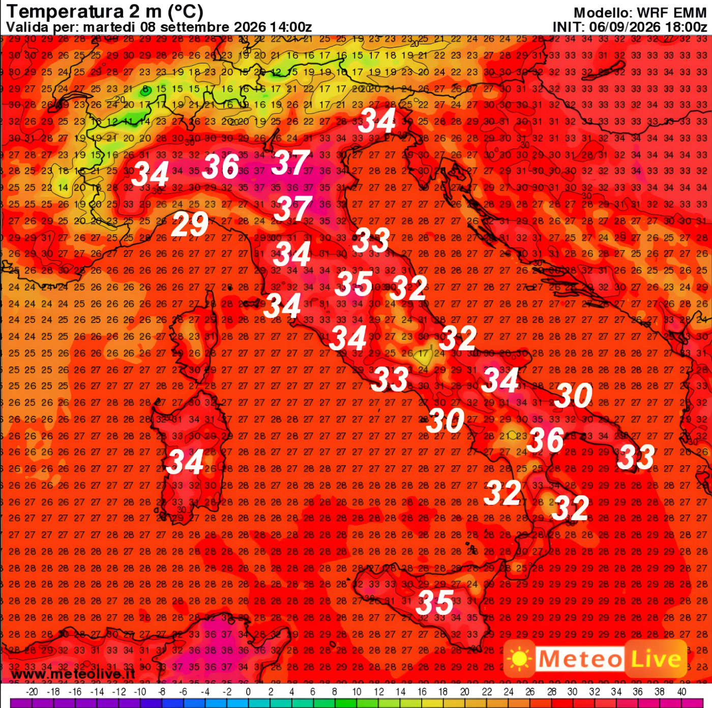 temperature attese in Italia alle ore 16 di mercoledi 8 settembre