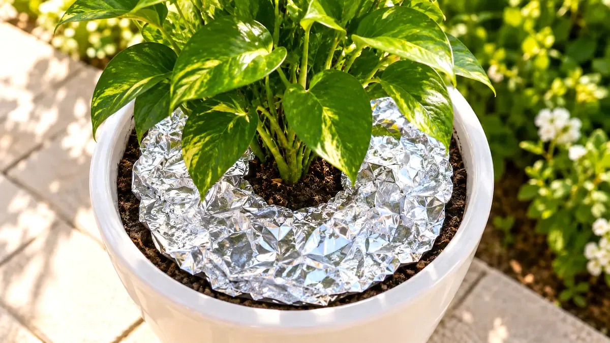 Tra i diversi trucchi casalinghi, posizionare carta stagnola attorno alle piante è uno dei più efficaci