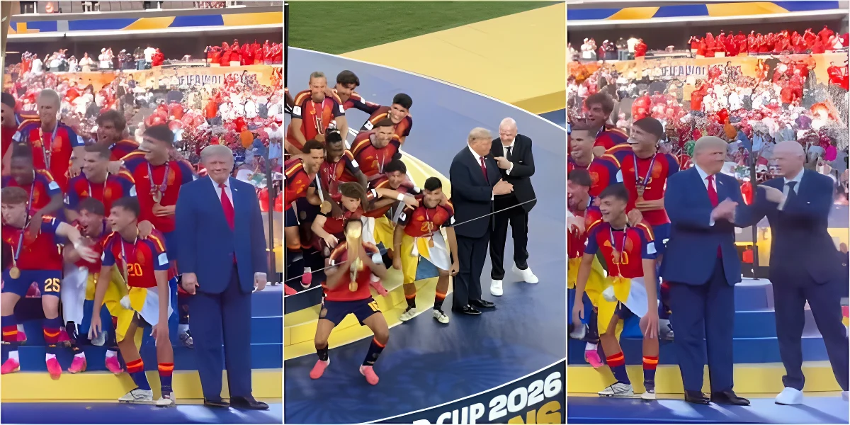 Trump non vuole scendere dal palco, la Spagna si indispettisce e Infantino prova a portarlo via