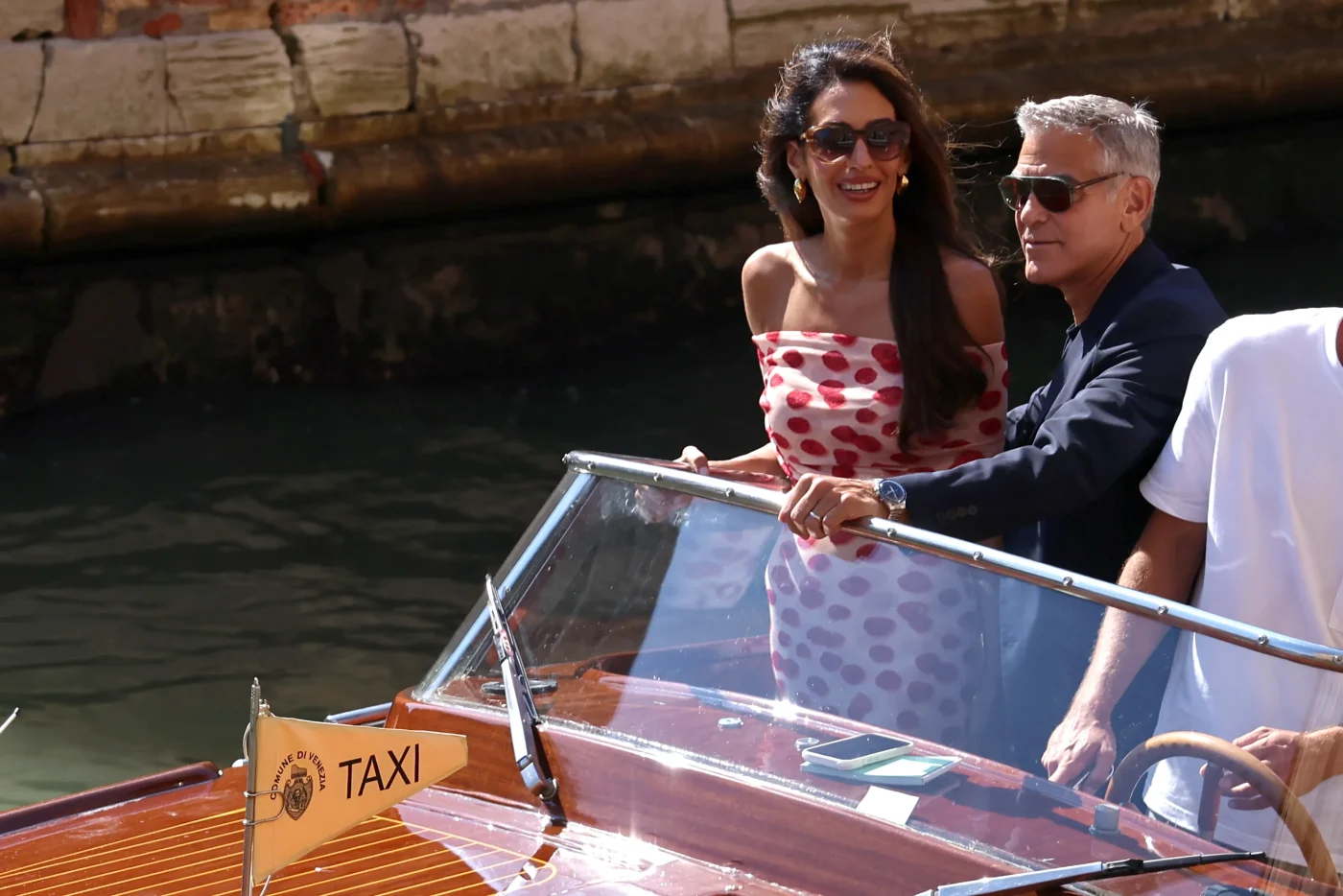 VENICE ITALY SEPTEMBER 04 Amal Clooney and George Clooney arrive at The Future Of… Creativity hosted by Finch Partners...