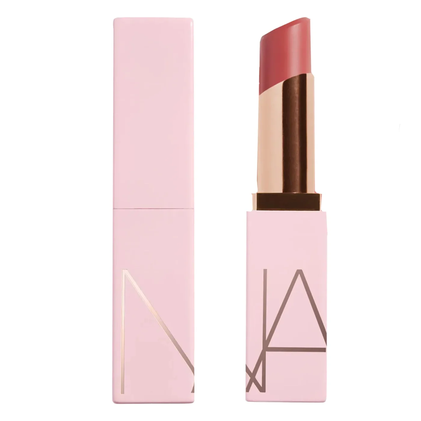 A lipstick product with its cap and case visible branded with the letters NARS
