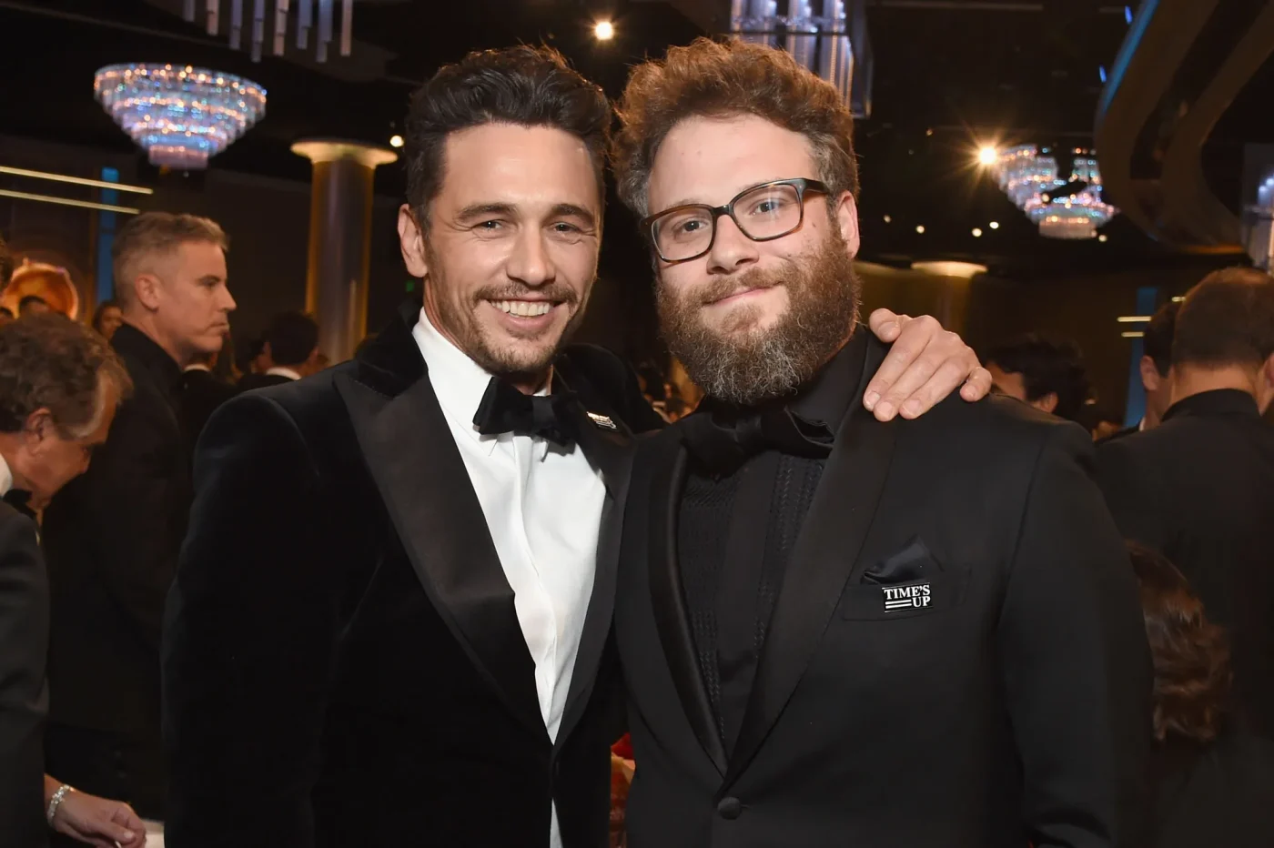 Actors/filmmakers James Franco (L) and Seth Rogen celebrate The 75th Annual Golden Globe Awards with Moet & Chandon at The Beverly Hilton Hotel on January 7, 2018