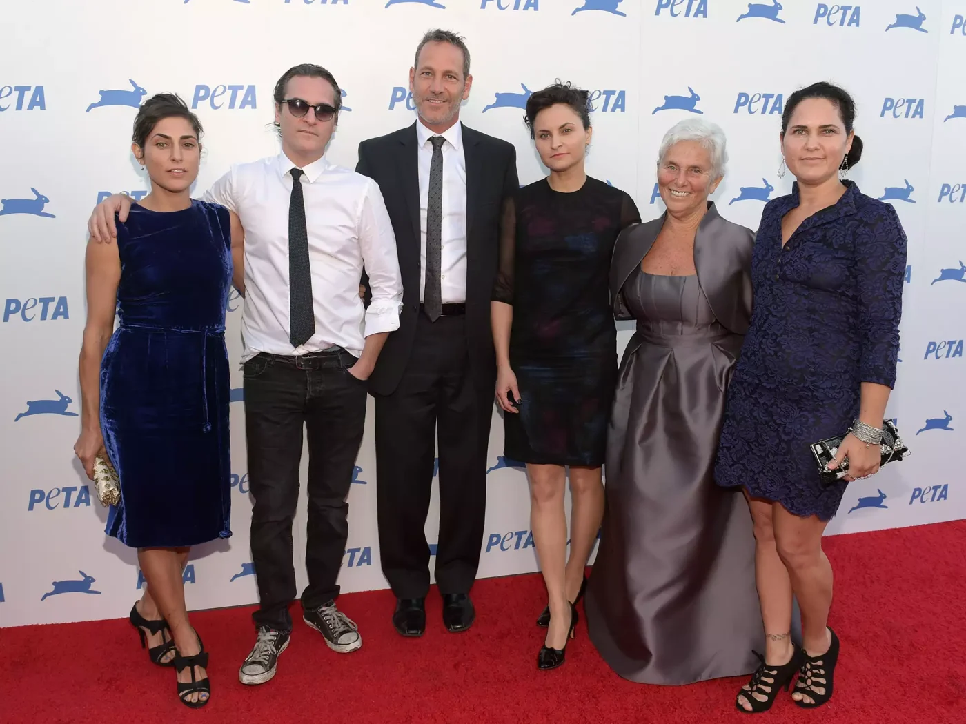 Actors Summer Phoenix , Joaquin Phoenix, Jeffrey Weisberg, actress Rain Phoenix, Arlyn Phoenix and actress Liberty Phoenix attend PETA