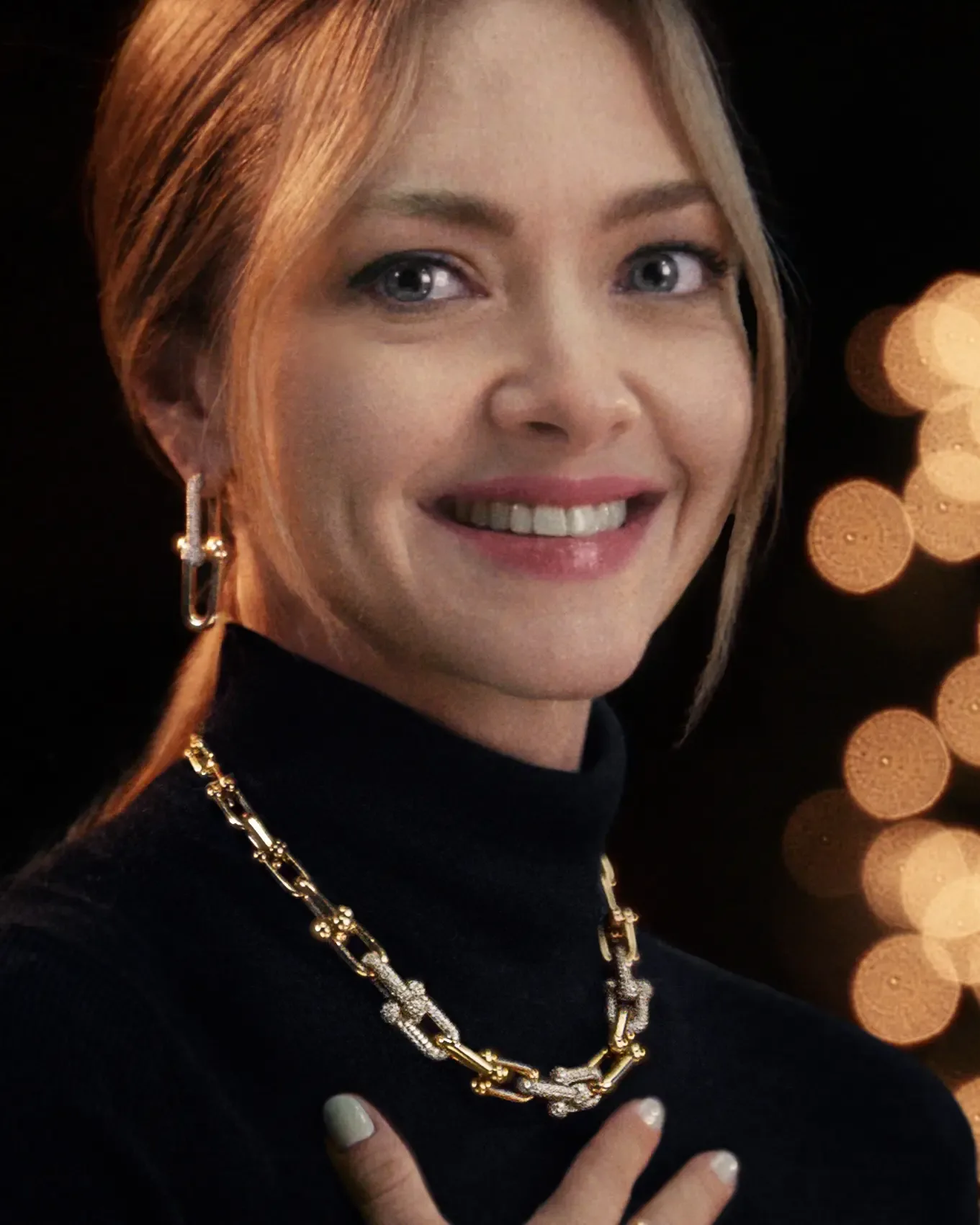 Amanda Seyfried wearing Tiffany & Co. jewelry in a campaign.