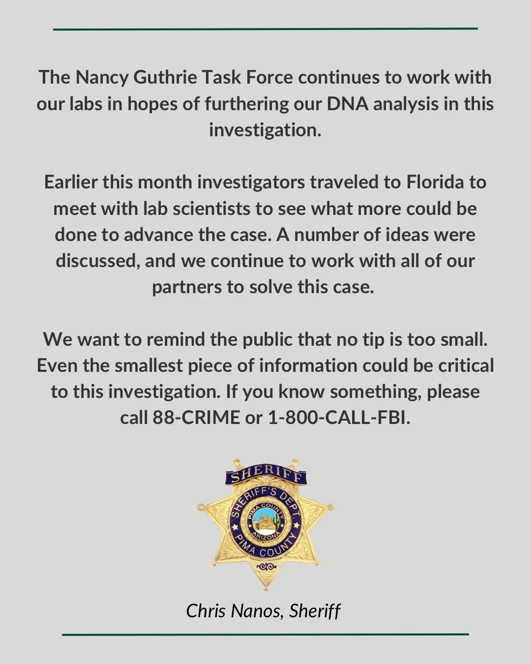 An official update from the Pima County Sheriff