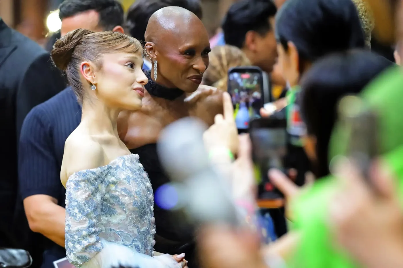 Ariana Grande and Cynthia Erivo give an interview during the