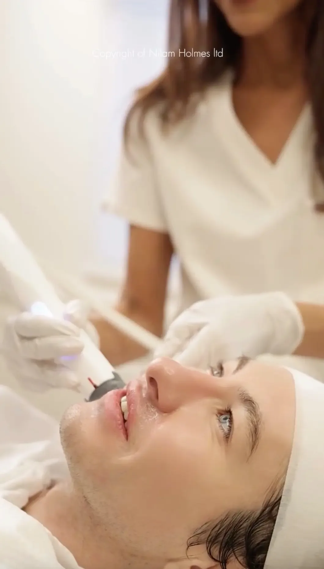 Barry Keoghan receiving a skin-tightening procedure from a specialist.