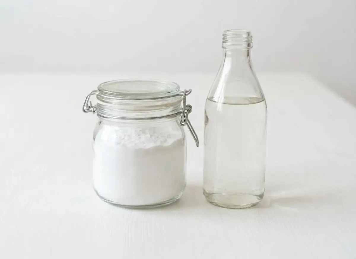 Bicarbonato di sodio e aceto bianco.