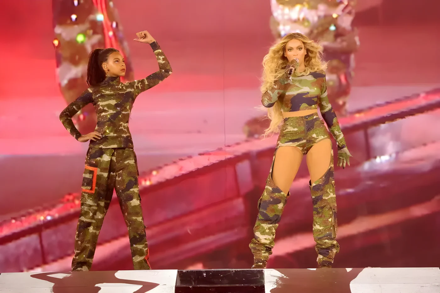 Blue Ivy and Beyoncé perform onstage during the "RENAISSANCE WORLD TOUR"