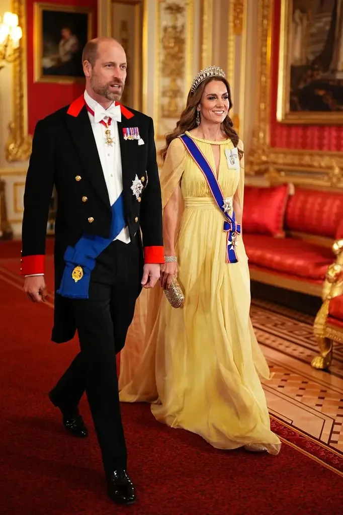 Britain's Prince William, Prince of Wales and Britain's Catherine, Princess of Wales arrive for a State Banquet at Windsor Castle, Windsor, on October 20, 2026, the first day of a three-day State Visit to the United Kingdom by The Sultan of Oman.
