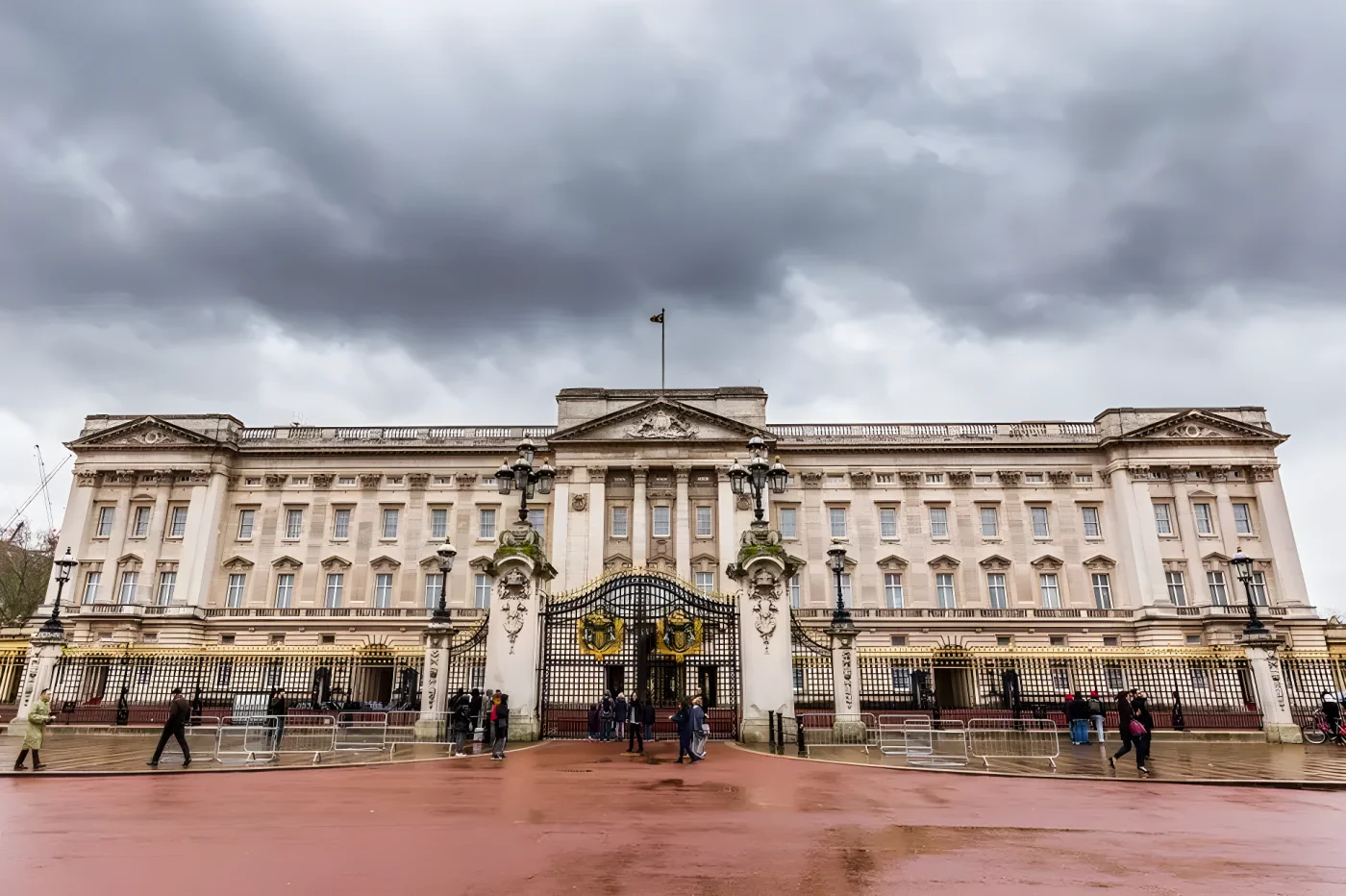 Buckingham Palace with grey clouds overhead