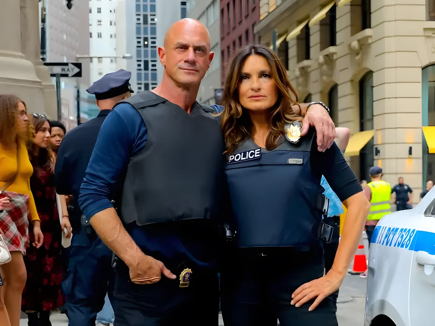 Christopher Meloni and Mariska Hargitay on the film set of the 'Law and Order: Special Victims Unit' TV Series