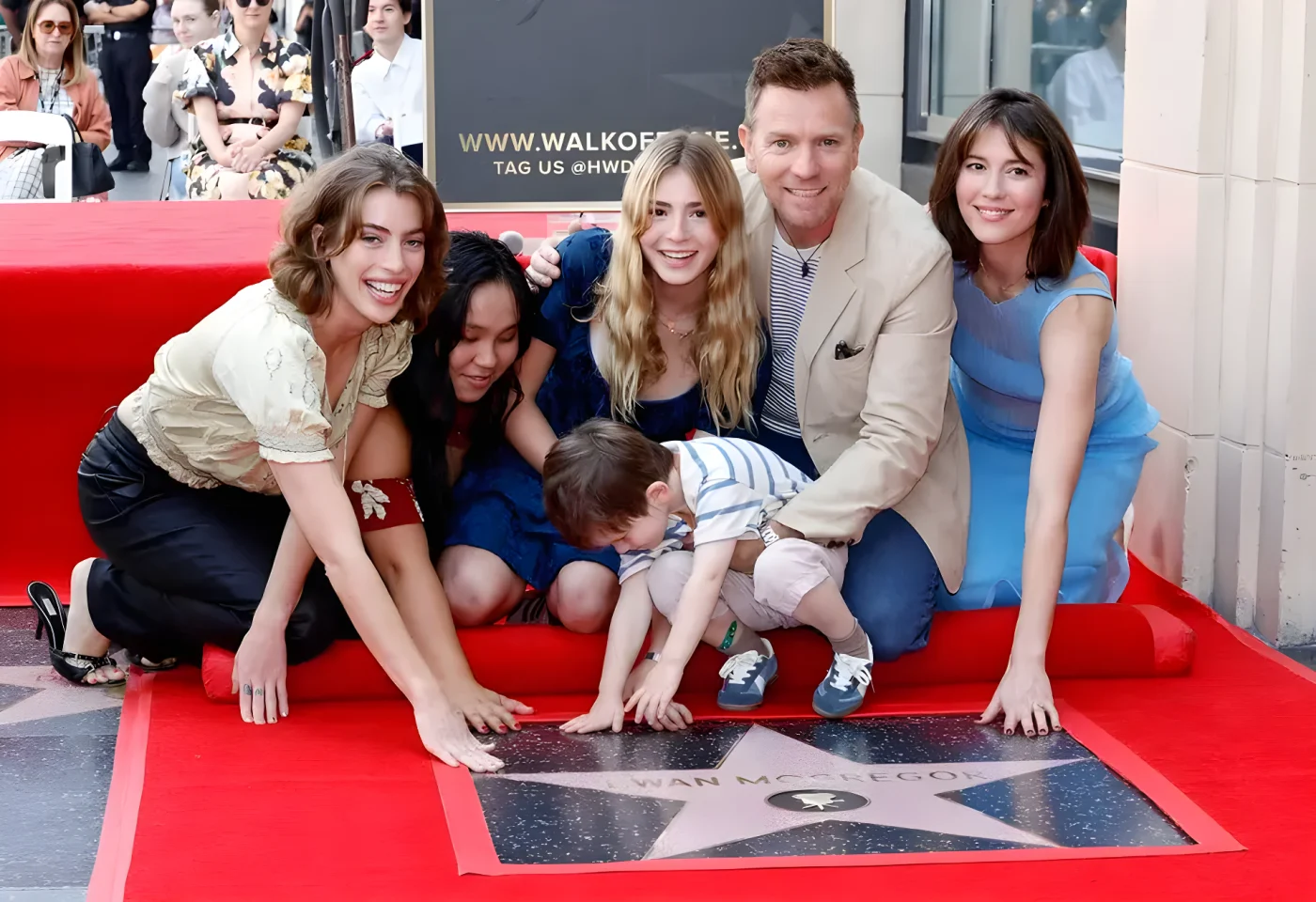 Clara McGregor, Jamyan McGregor, Anouk McGregor, Laurie McGregor, Ewan McGregor and Mary Elizabeth Winstead attend as Ewan McGregor is honored with Star on Hollywood Walk of Fame on September 12, 2024 in Hollywood, California.