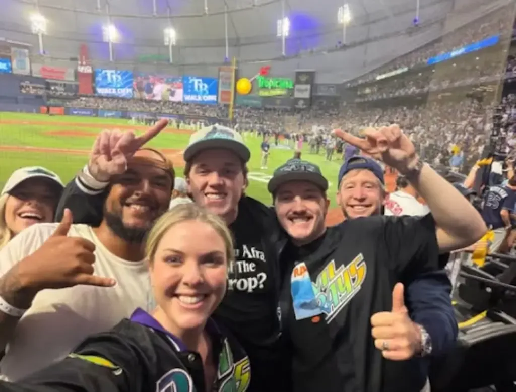 Connor Cruise with friends at a Tampa Bay Rays game in Tropicana Stadium.