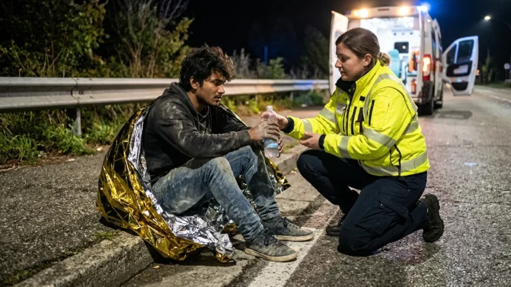 Soccorso notturno lungo una strada della provincia italiana