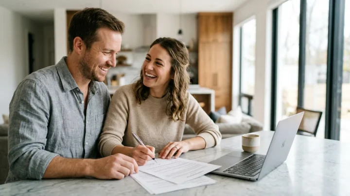 Residential housing market documents beside a digital mortgage interest rate calculator