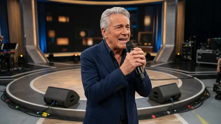 Studio televisivo con pubblico e monitor degli ascolti tv italiani