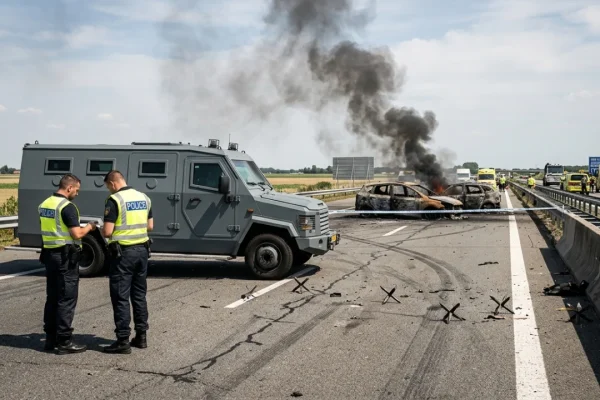 Tratto autostradale bloccato dalle forze dell'ordine dopo un tentato assalto a un furgone portavalori