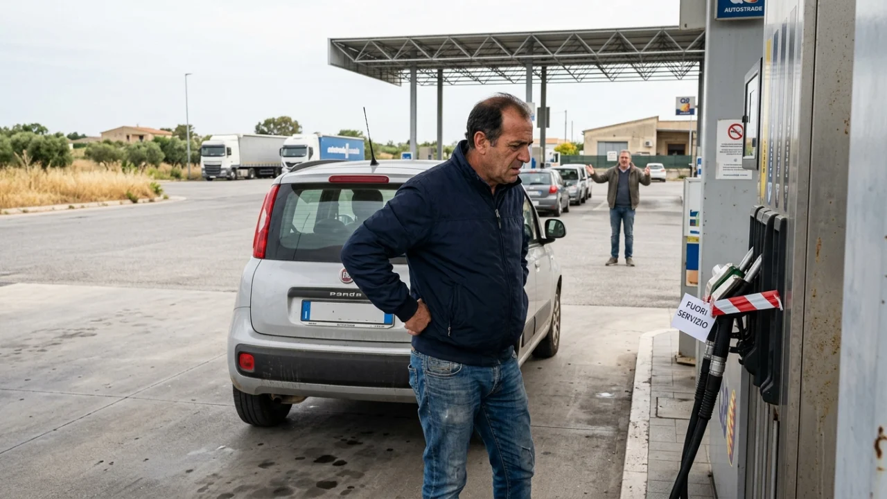 Autotrasportatori e mezzi pesanti incolonnati durante una protesta per il caro carburanti