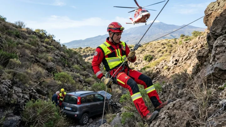 Elicottero dei Vigili del Fuoco durante un intervento di soccorso su terreno impervio
