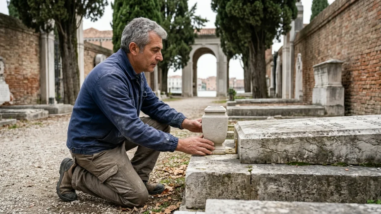 Cimitero monumentale di San Michele a Venezia con vista sulle sepolture storiche
