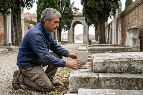 Cimitero monumentale di San Michele a Venezia con vista sulle sepolture storiche