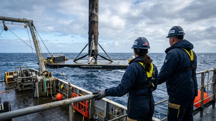 Primo stadio booster Falcon 9 atterra sulla chiatta robotizzata drone ship nell'oceano