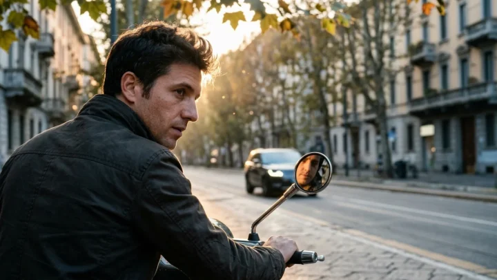 Fabrizio Corona alla guida di un'auto per le vie di Milano