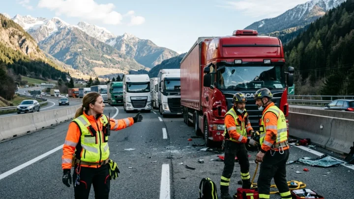 Tratto autostradale della A22 del Brennero con traffico pesante bloccato