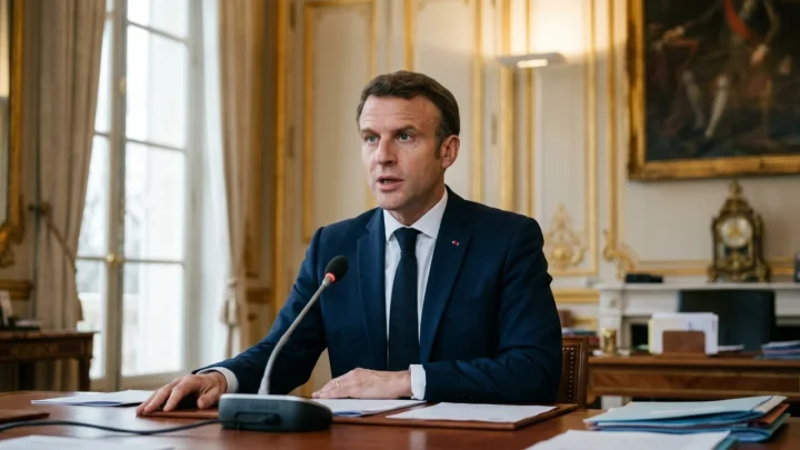 Emmanuel Macron durante il discorso alla nazione sulle violenze e i saccheggi nelle città francesi