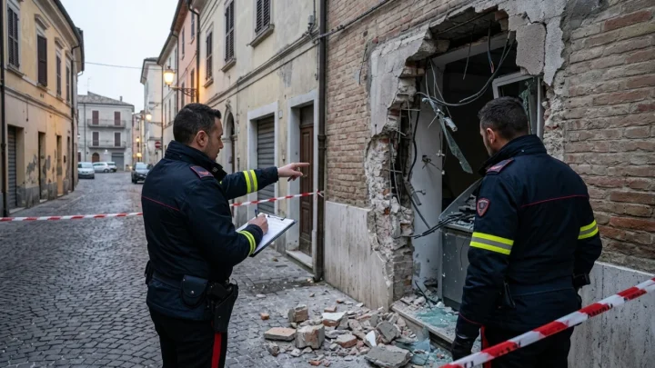 Strada bloccata da mezzi pesanti e danni a sportello bancomat