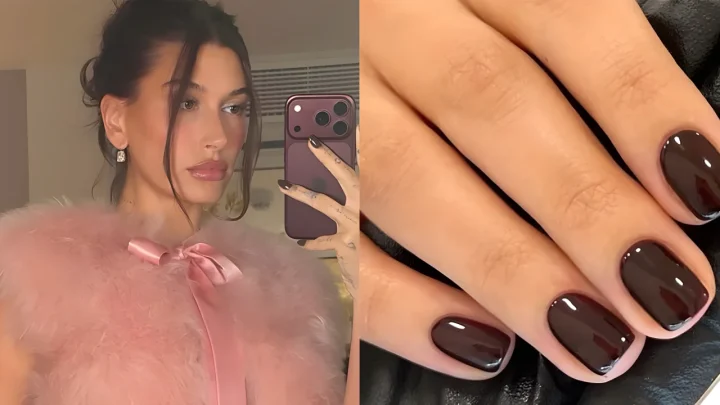 Hailey Bieber Trades Her Glazed Doughnut Nails for Fall's Dark 'Chocolate Ganache' Trend — Here's How to Get the Look