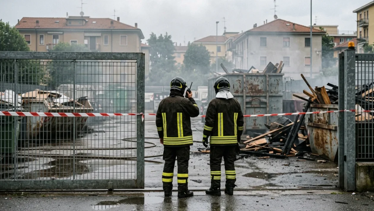 Isola ecologica di via Nelson Mandela a Pianura Napoli dopo l'intervento dei Vigili del Fuoco