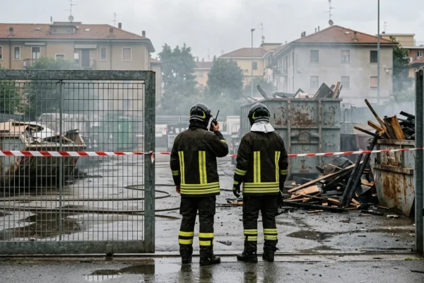 Isola ecologica di via Nelson Mandela a Pianura Napoli dopo l'intervento dei Vigili del Fuoco
