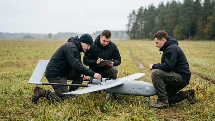 Drone ucraino in volo ad alta quota monitorato nei cieli dell'Europa orientale