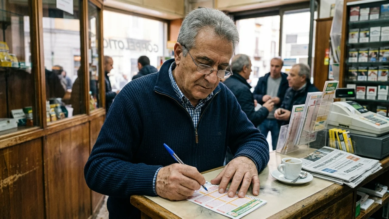 Tabellone delle estrazioni del Lotto con i numeri ritardatari evidenziati ruota per ruota