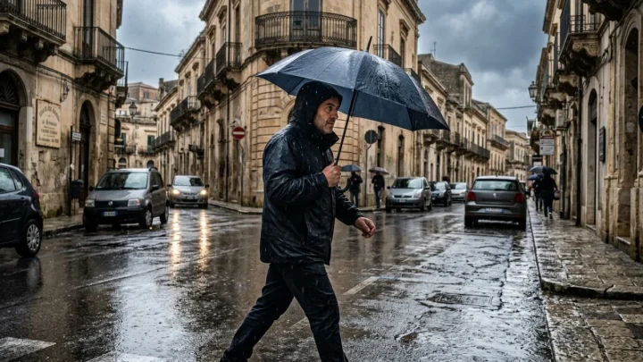 Cielo coperto con nuvole temporalesche sopra il territorio della Sicilia orientale
