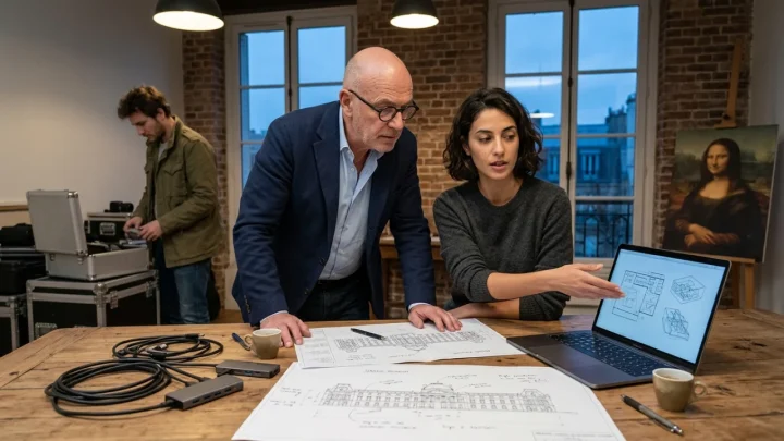 Scena del film Masterplan con Stanley Tucci e il cast