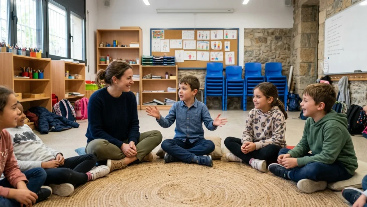 Bambini della scuola primaria impegnati in un laboratorio espressivo di teatroterapia