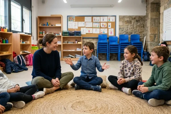 Bambini della scuola primaria impegnati in un laboratorio espressivo di teatroterapia