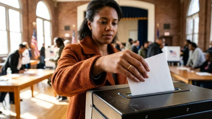 Voters arriving at a designated early voting polling site in New York